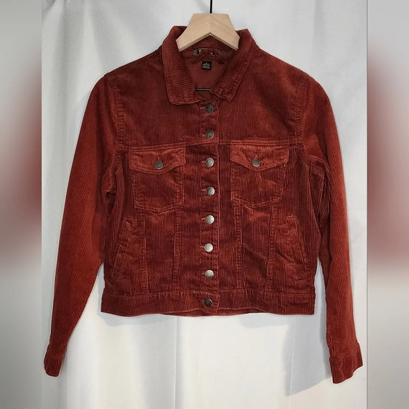 Rust Cropped Womens Corduroy Jacket Size S Boxy Indie Downtown Girl - Picture 1 of 6